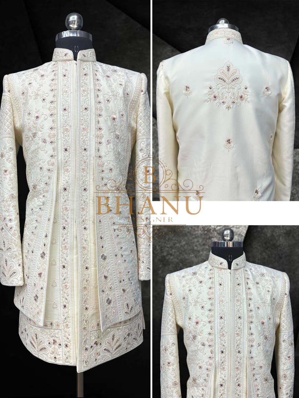Ivory with fine scattered thread work - sherwani
