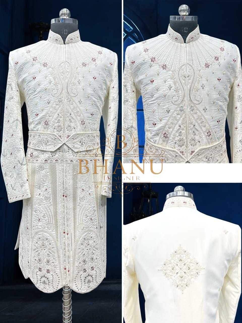 Ivory with tonal work and a matching belt - sherwani