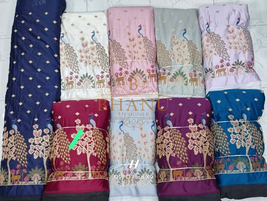 Peacock embroidery, several colourways - unstitched panel
