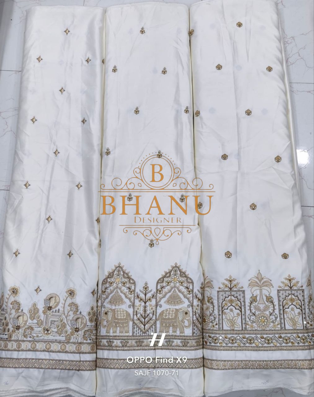 White with gold architectural embroidery - unstitched panel