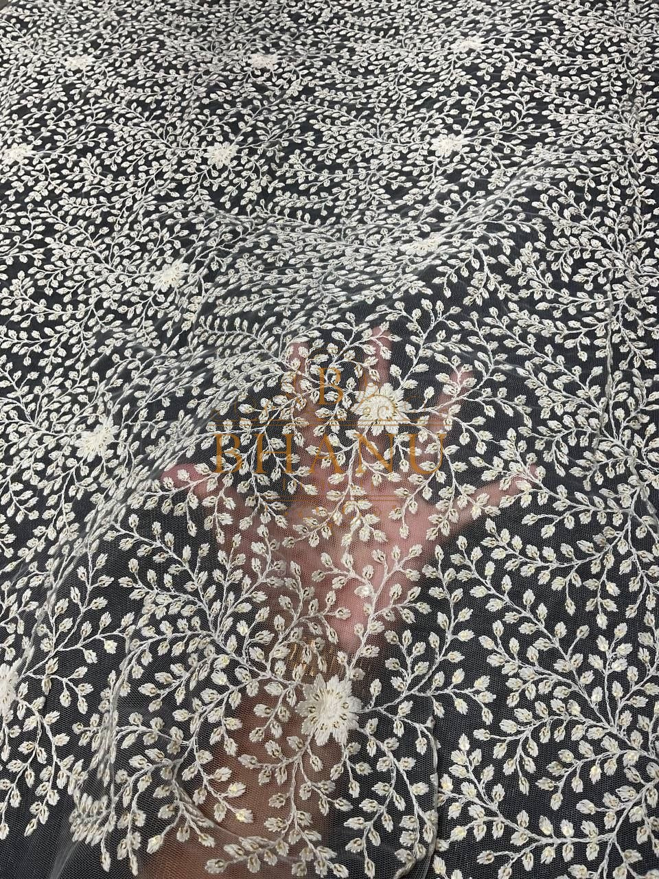 Ivory floral net - fabric by the metre