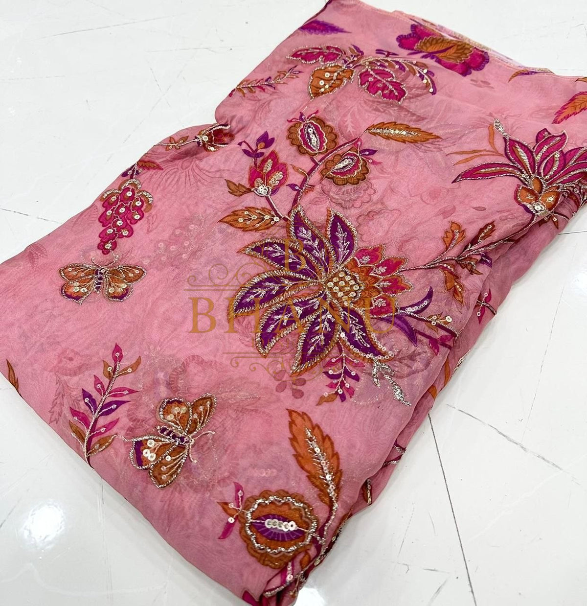Pink with purple and magenta floral - fabric by the metre