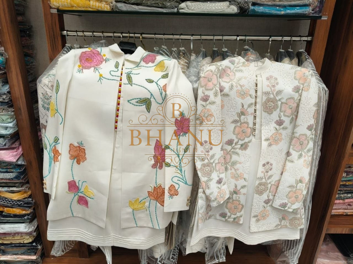 Cream with multicolour floral embroidery - kurta