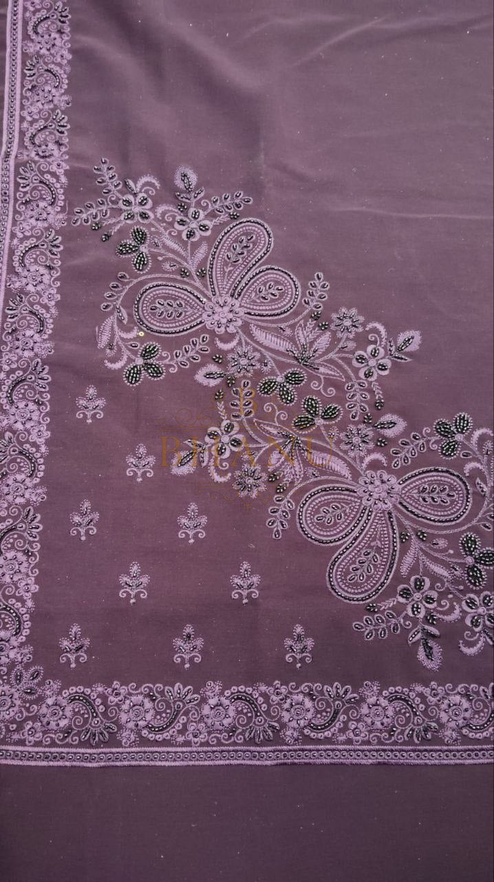 Mauve with tonal floral embroidery - fabric by the metre