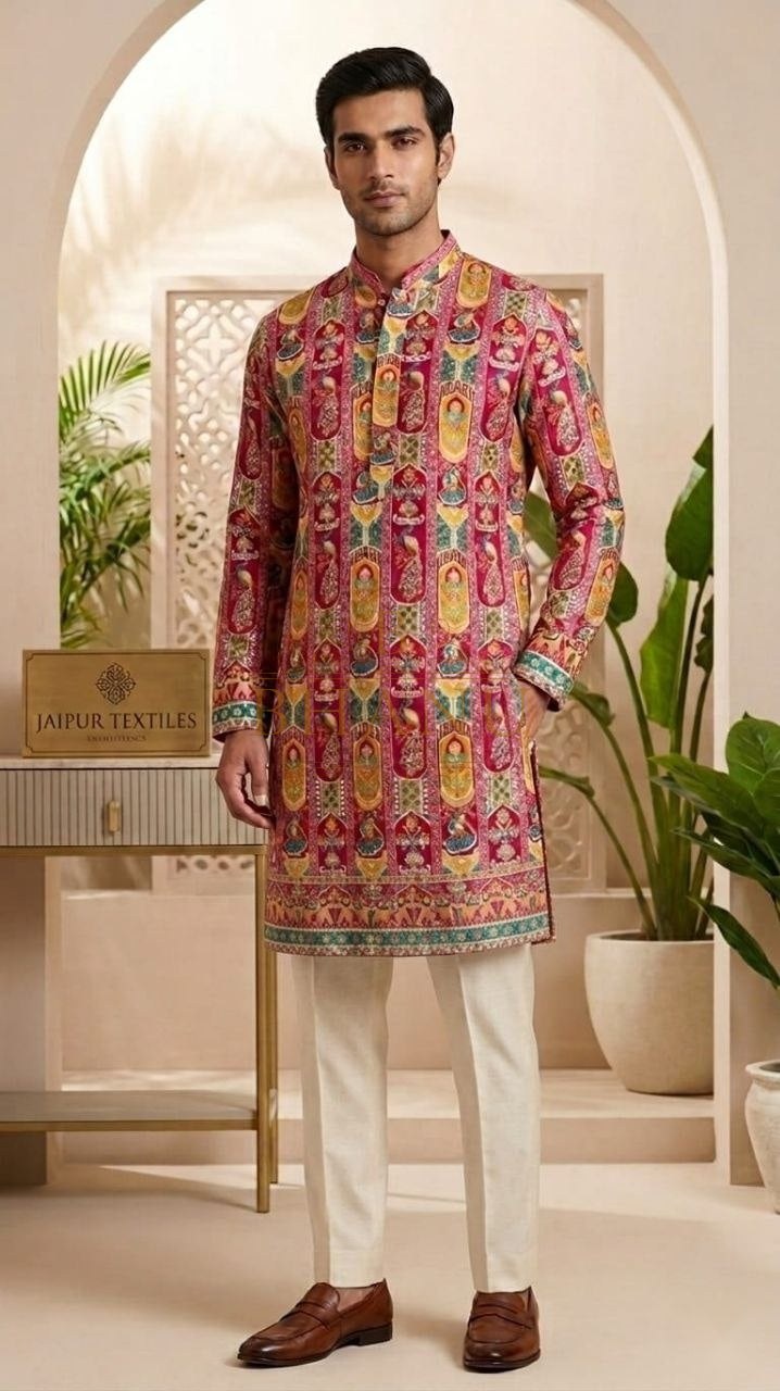 Pink, printed throughout - kurta