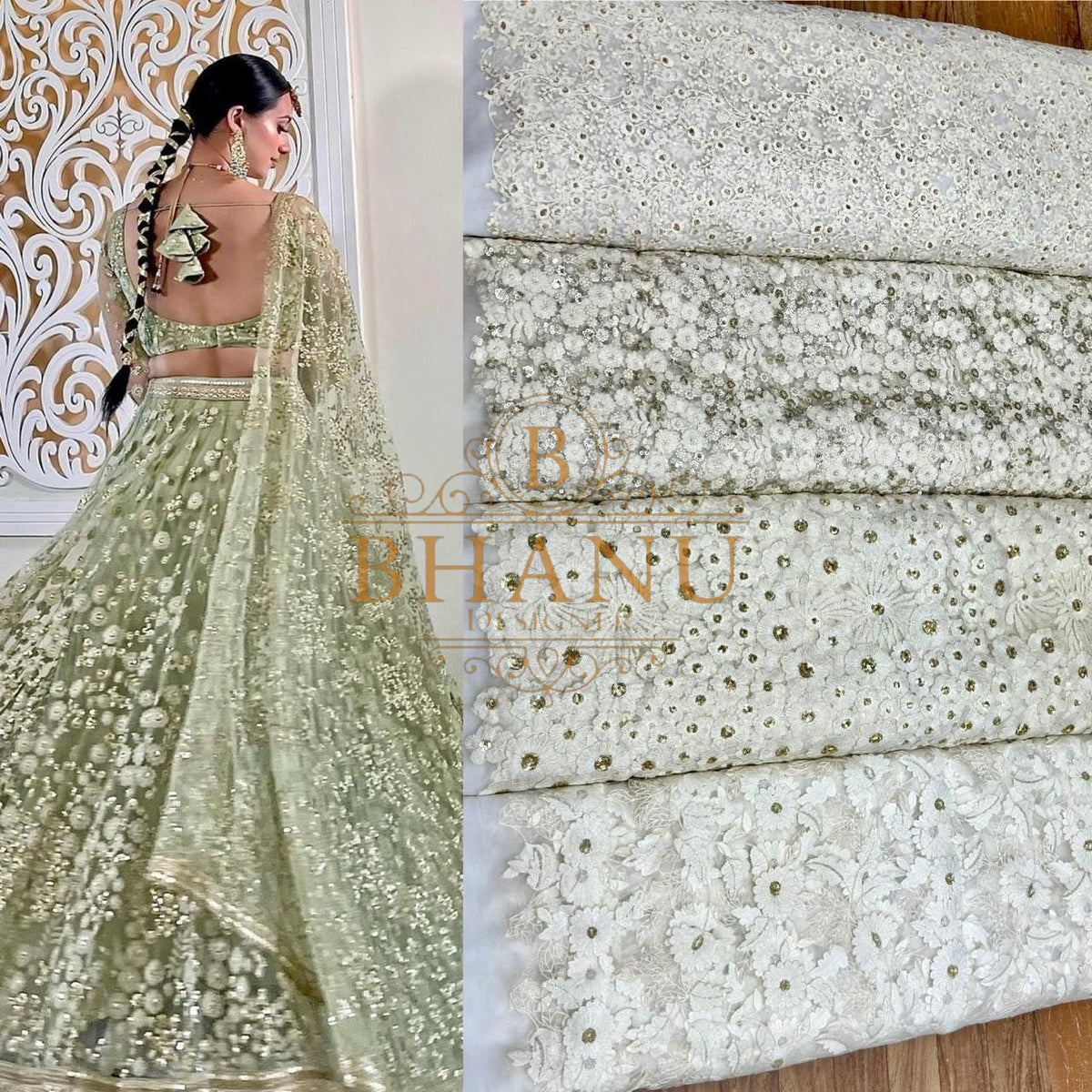 Ivory with silver work - fabric by the metre