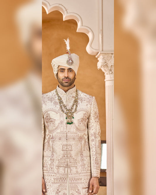 Rajwadi Sherwani with hand work