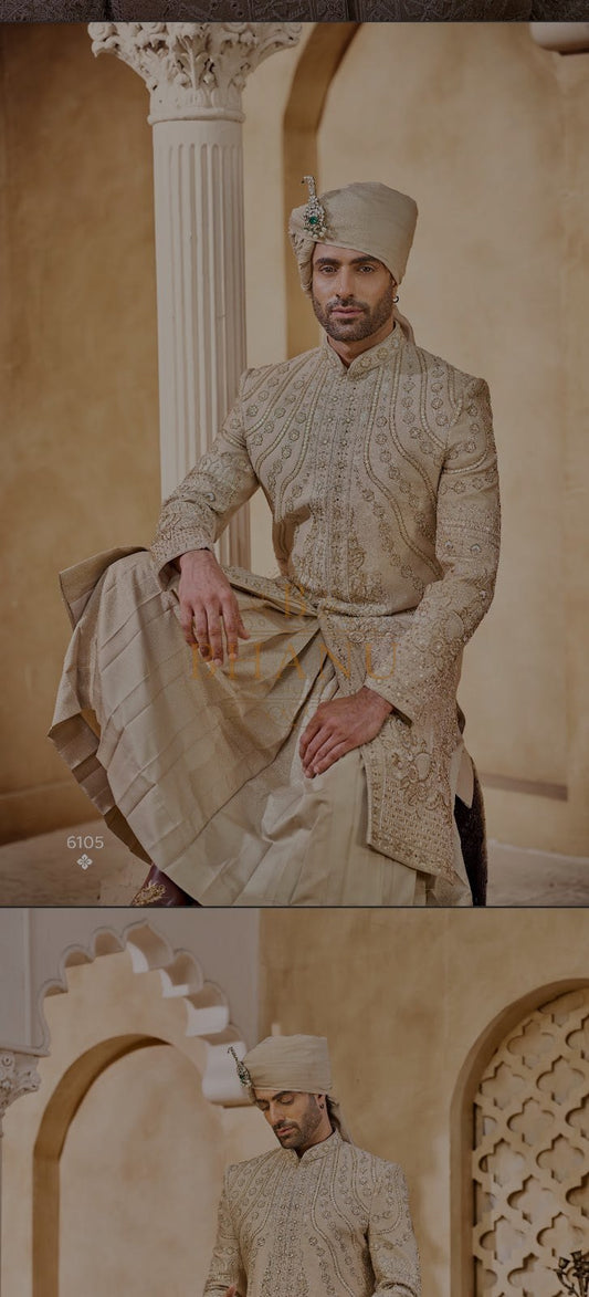 Ivory handwork sherwani, full length