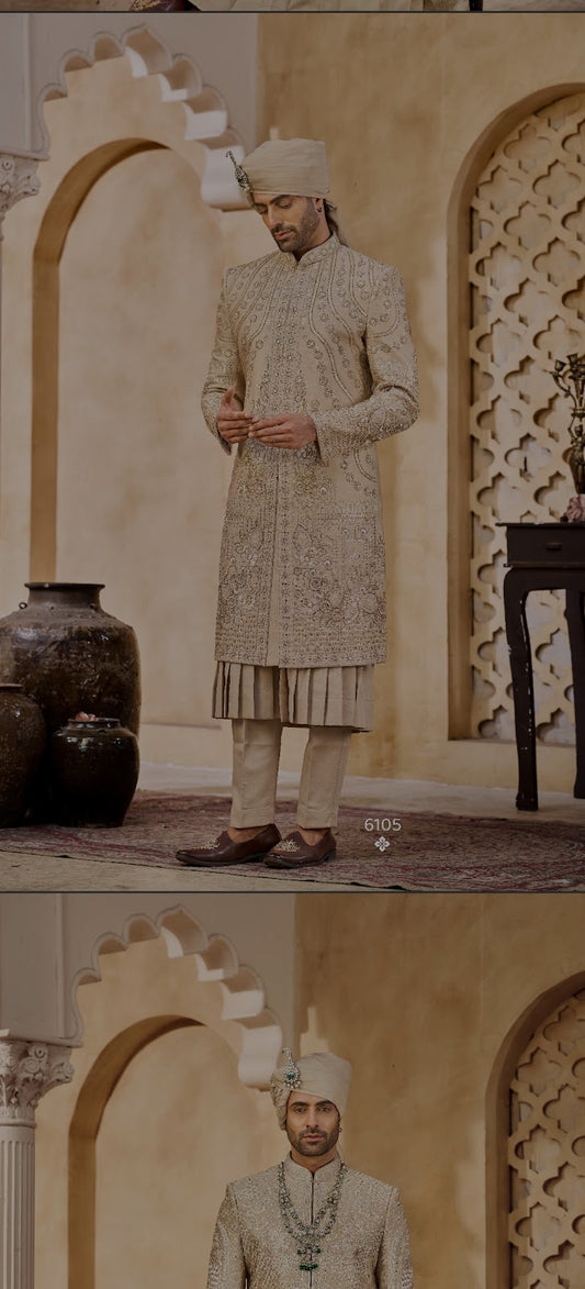 Ivory handwork sherwani, alternate view