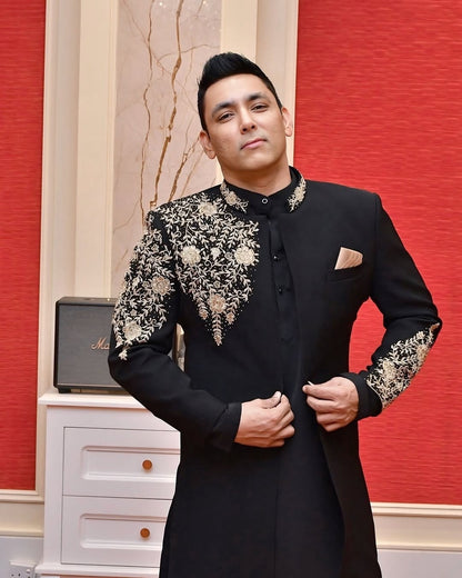 Black Indo-Western with Gold Hand Embroidery