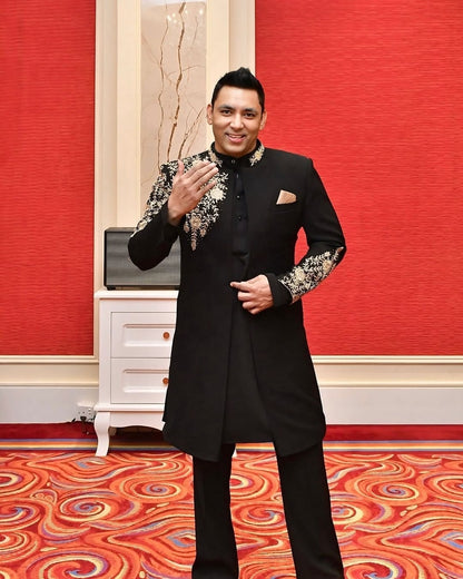 Black Indo-Western with Gold Hand Embroidery