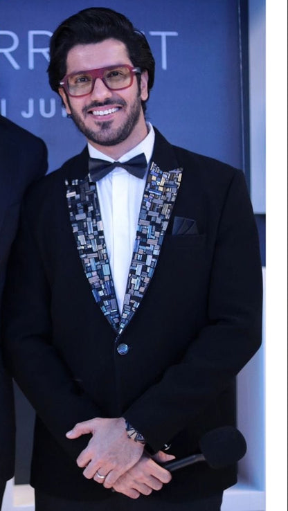 Designer Tuxedo with Geometric Lapel
