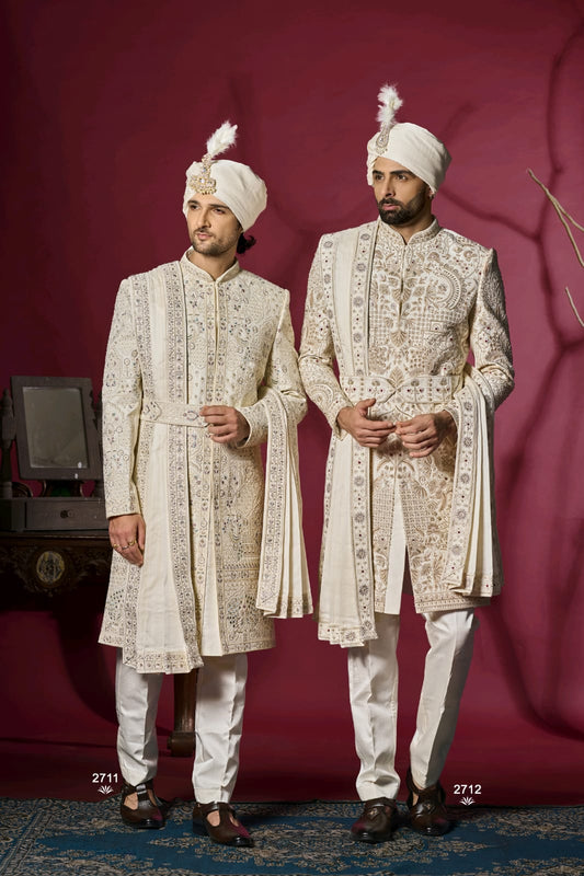 Ivory Sherwani Set for Groom & Groomsmen