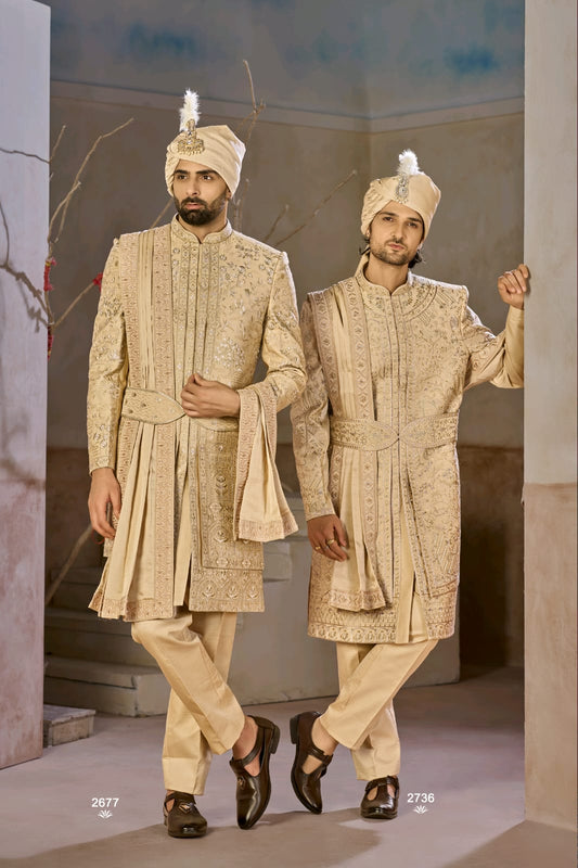 Golden Beige Sherwani for Wedding
