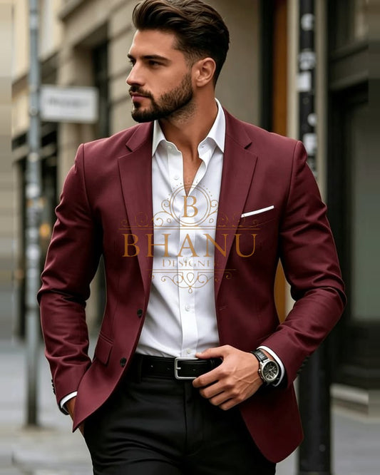 Plain Blazer - Burgundy