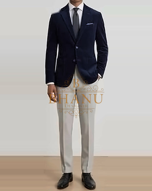 Patterned Blazer - Navy Velvet