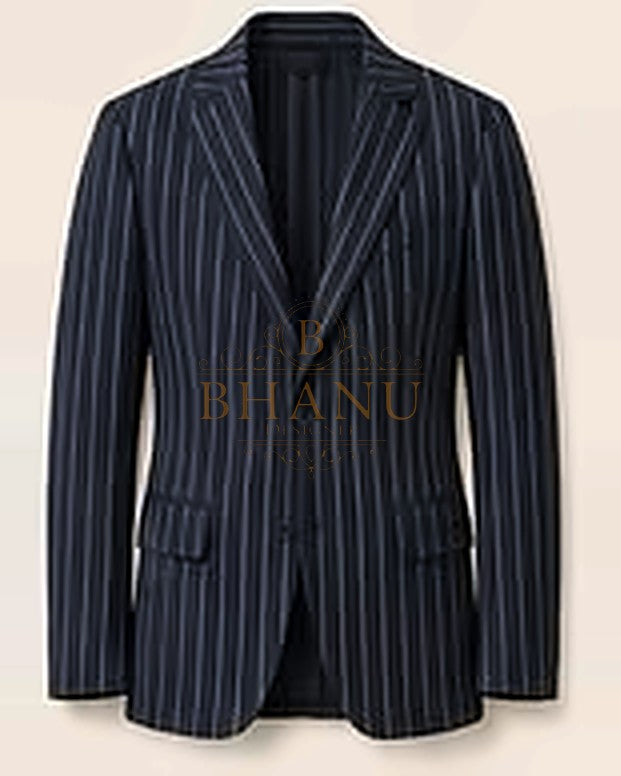 Patterned Blazer - Navy Pinstripe