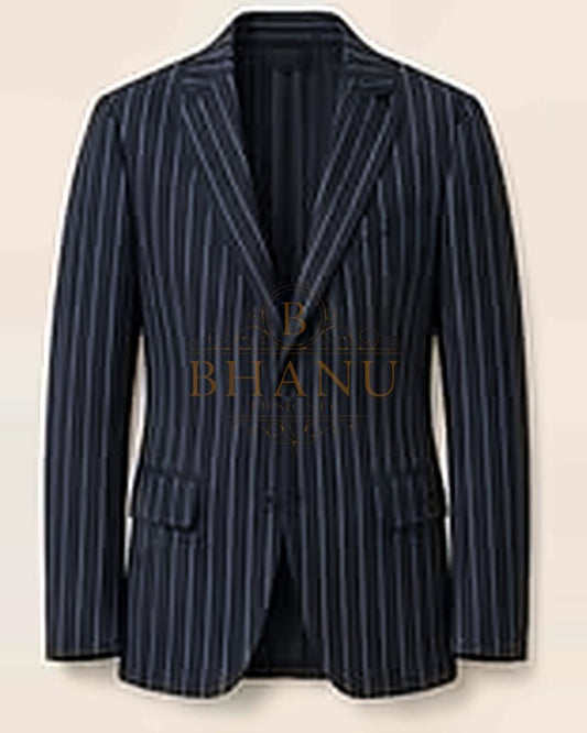 Patterned Blazer - Navy Pinstripe