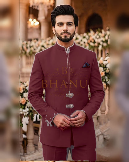 Plain Jodhpuri - Burgundy
