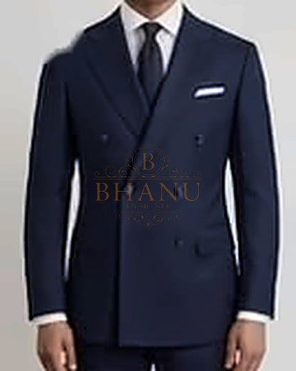 Double-Breasted Six-Button Coat - Navy