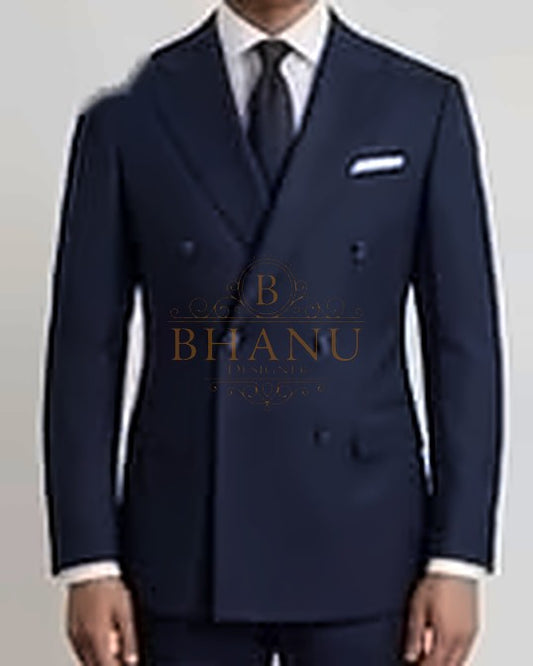Double-Breasted Six-Button Coat - Navy