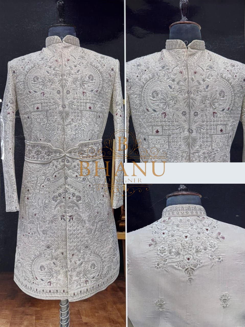 Ivory with allover chikan-style work - sherwani
