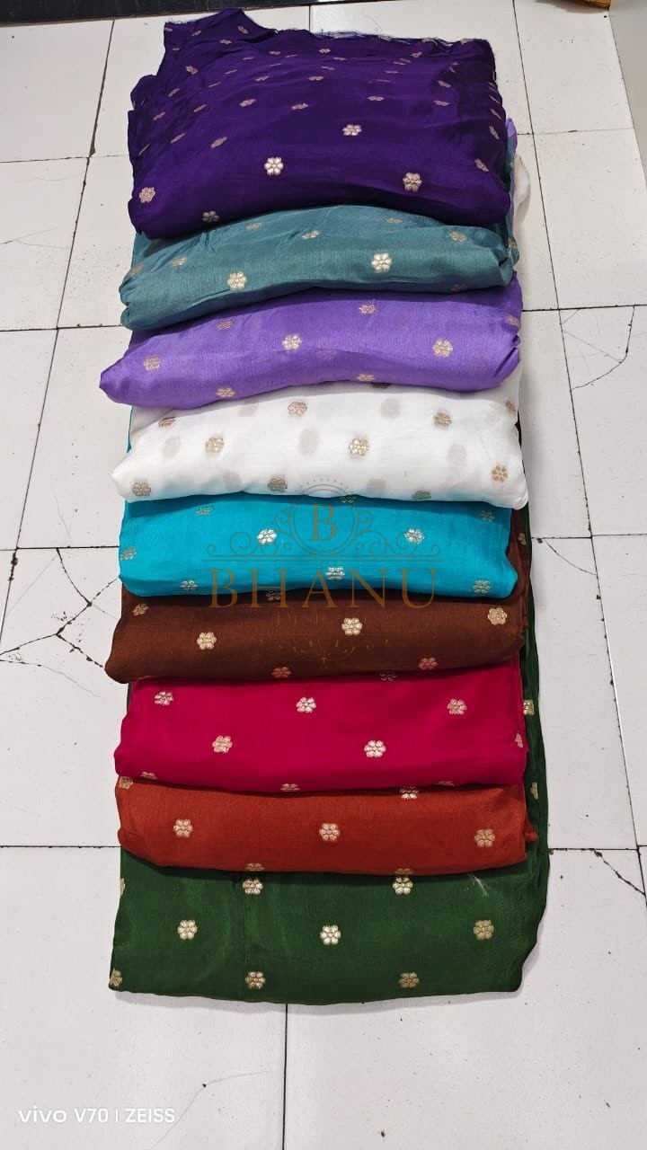 Stacked colourways with a gold floral butti - fabric by the metre
