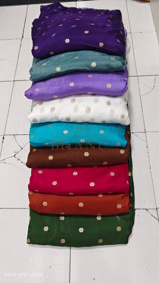 Stacked colourways with a gold floral butti - fabric by the metre