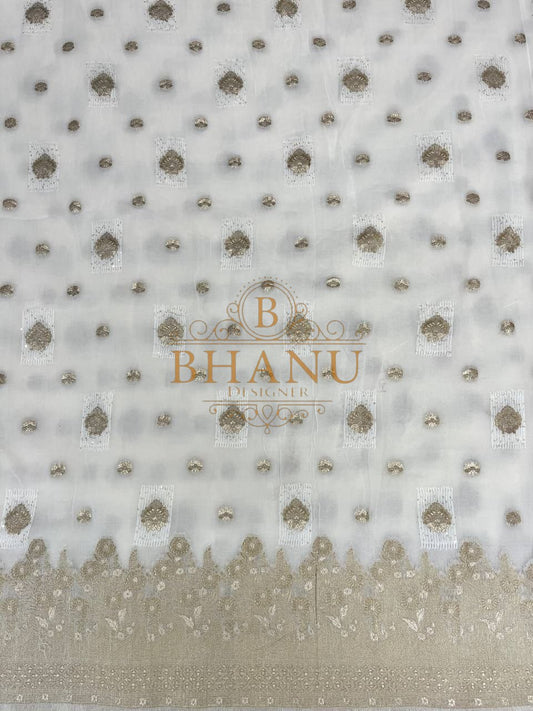 Ivory with gold butti set in rows - fabric by the metre