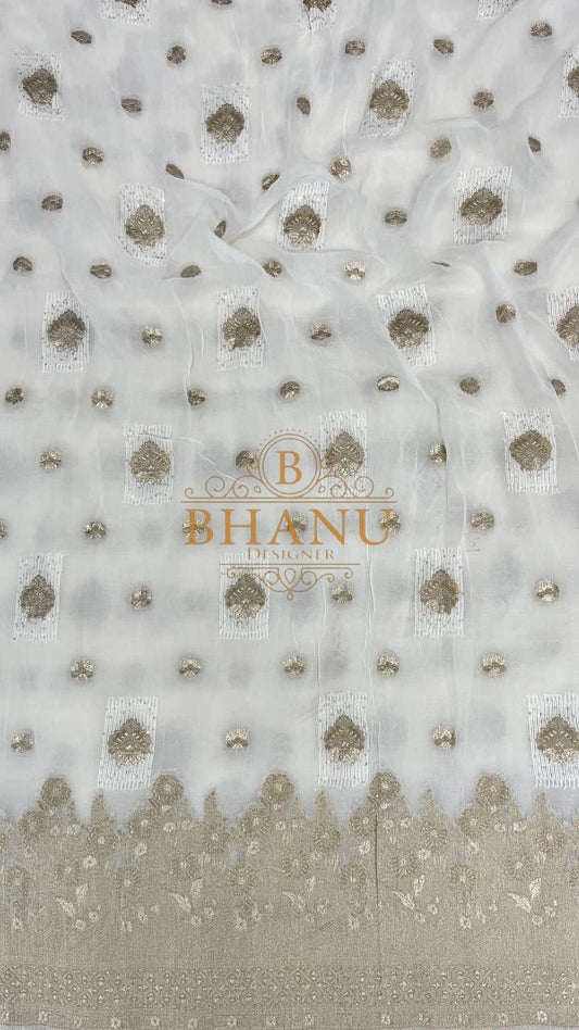 Ivory with fine gold butti - fabric by the metre