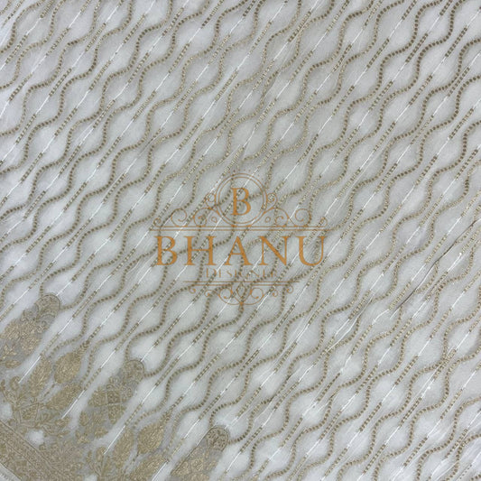 Ivory with gold wave work - fabric by the metre
