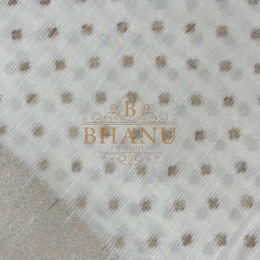 Ivory with fine gold dot butti - fabric by the metre