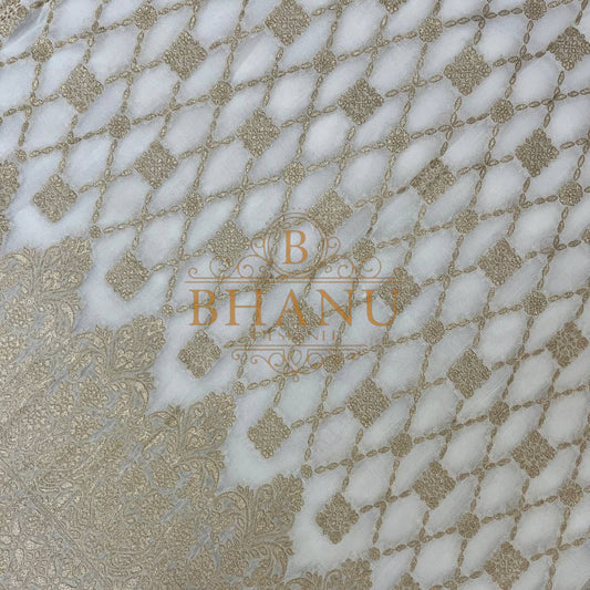 Ivory with gold lattice work - fabric by the metre