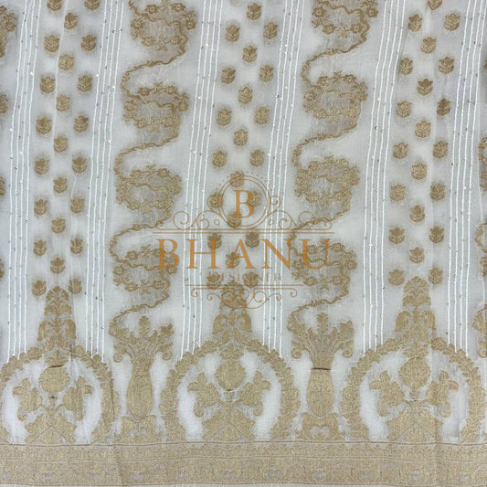 Ivory with gold column and arch work - fabric by the metre