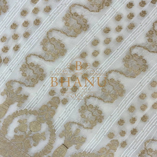 Ivory with gold diagonal banding - fabric by the metre