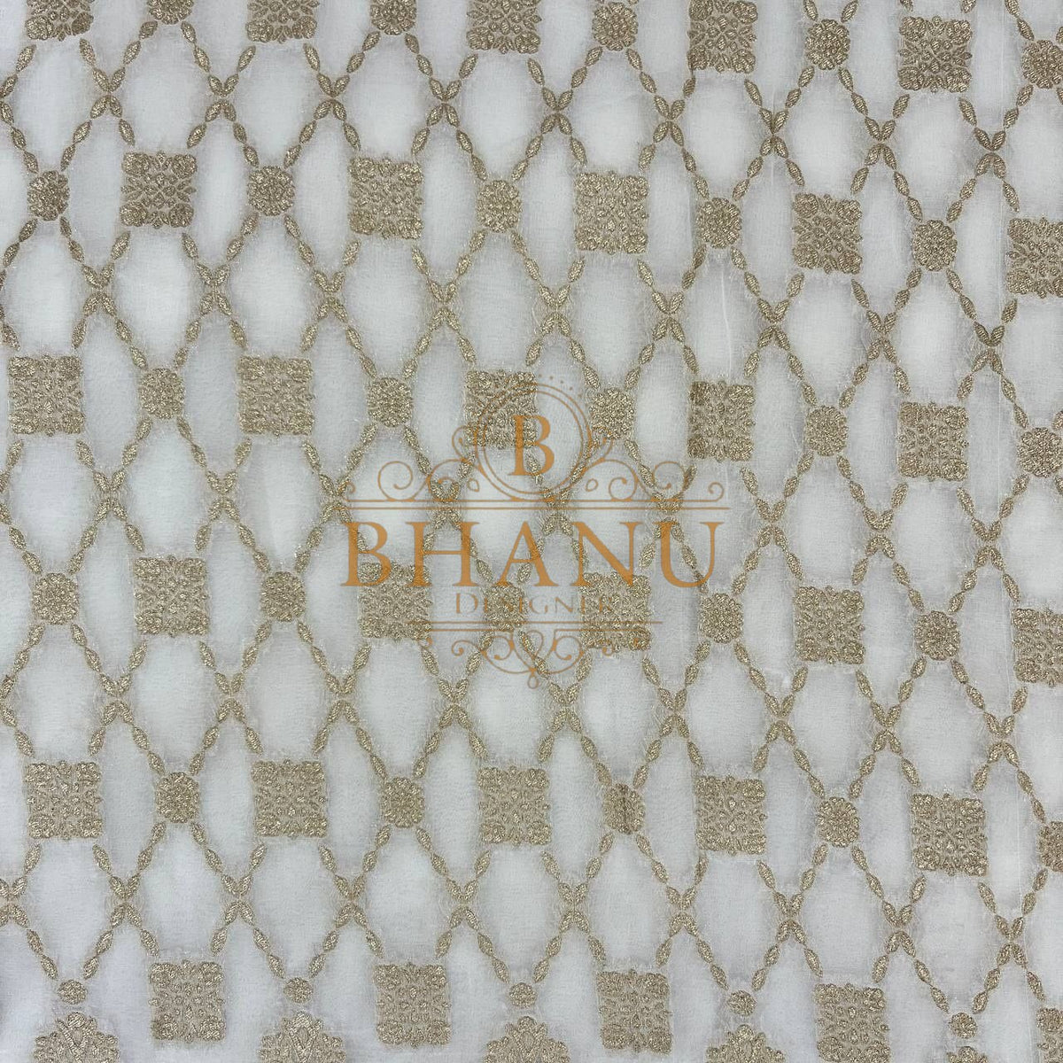 Ivory with gold lattice, close repeat - fabric by the metre