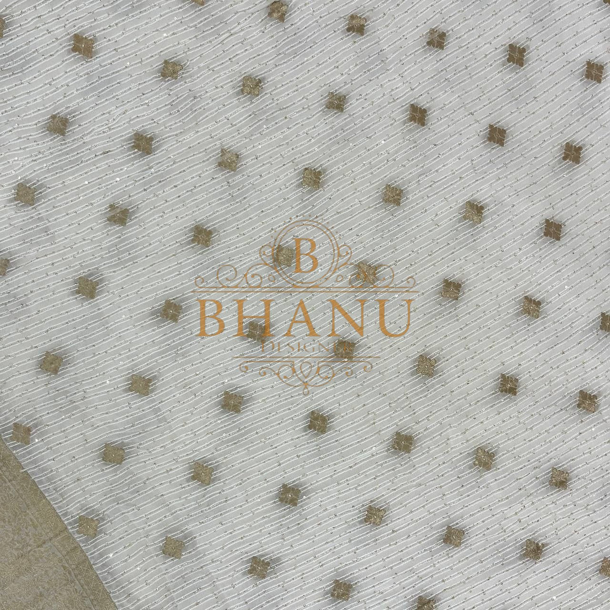 Ivory with gold square butti - fabric by the metre