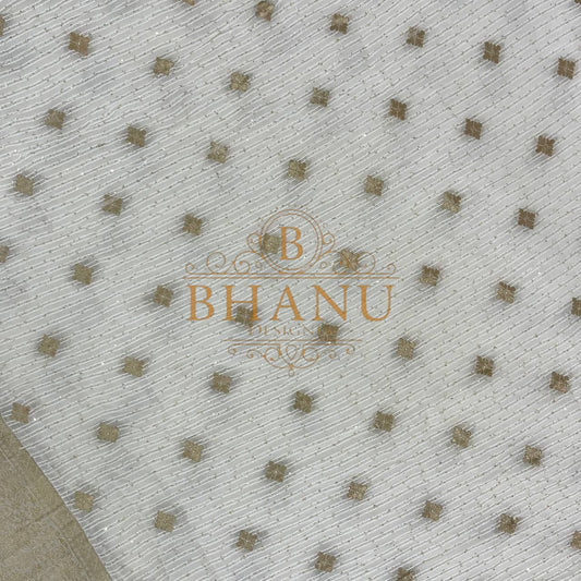 Ivory with gold square butti - fabric by the metre