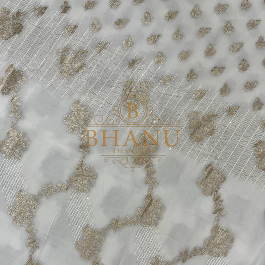 Ivory with gold cluster embroidery on sheer ground - fabric by the metre