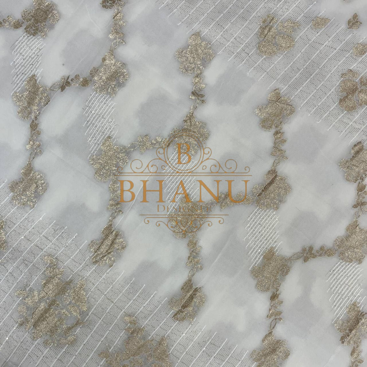 Ivory with gold vine embroidery - fabric by the metre