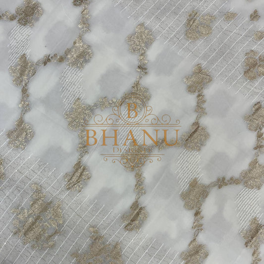 Ivory with gold vine embroidery - fabric by the metre
