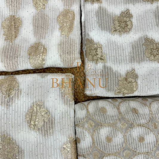 Ivory with gold floral butti, cut lengths - fabric by the metre