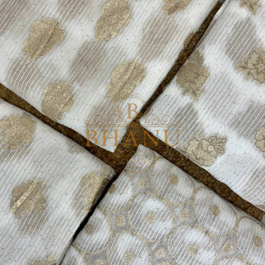Ivory with gold butti, folded lengths - fabric by the metre