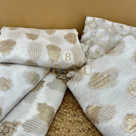 Ivory with gold floral butti, folded lengths - fabric by the metre