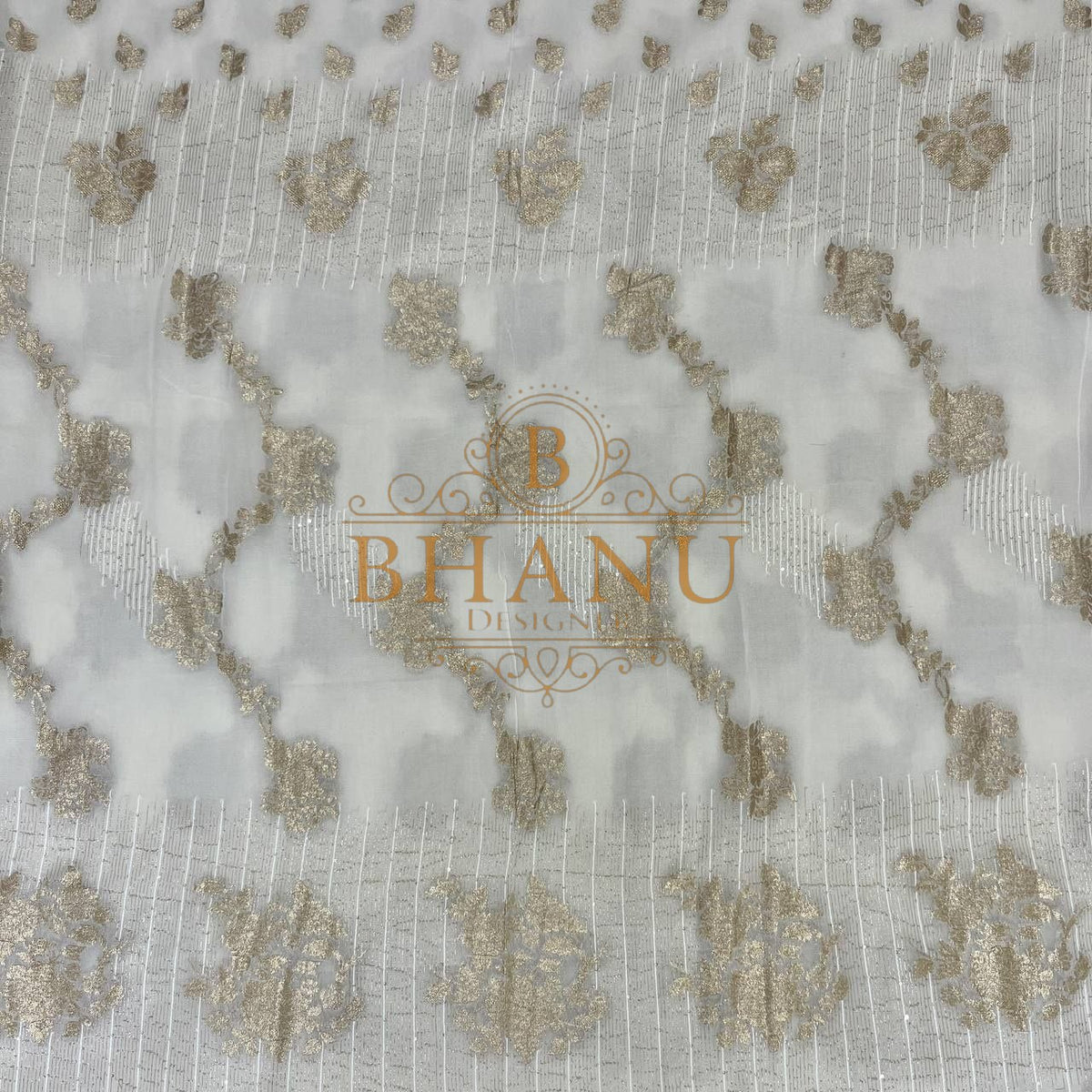 Ivory with gold cluster work - fabric by the metre