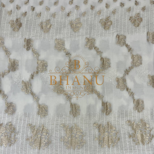 Ivory with gold cluster work - fabric by the metre