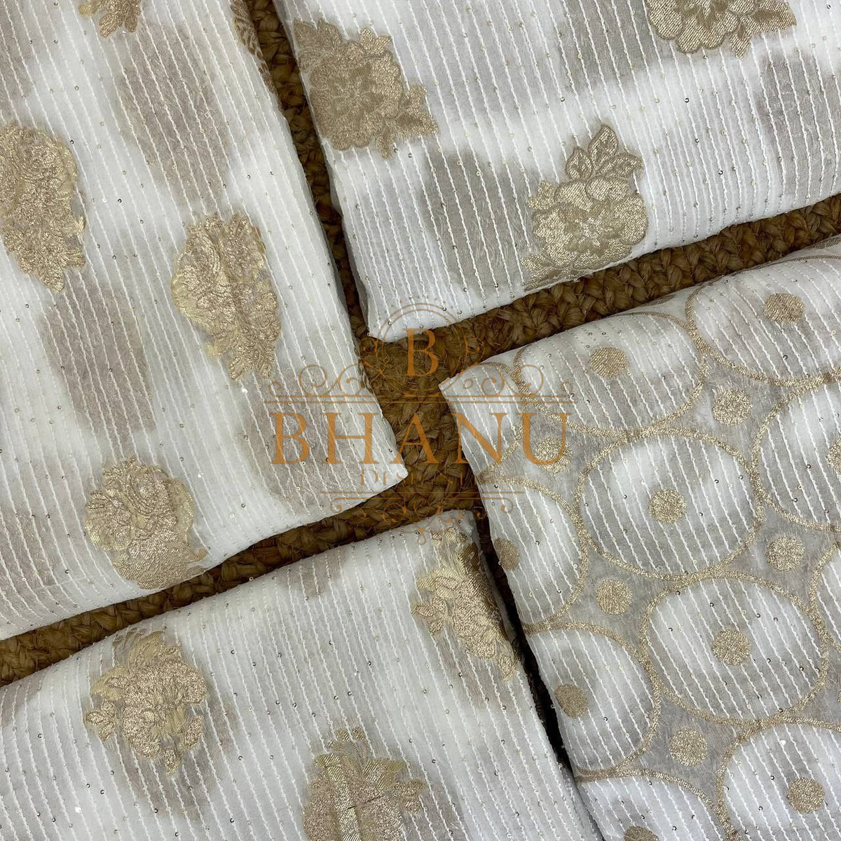 Ivory with gold floral butti, cut lengths - fabric by the metre