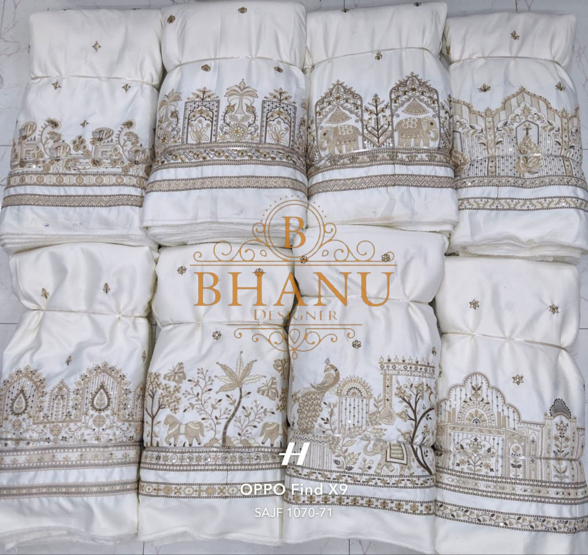 Ivory with gold architectural embroidery - unstitched panel