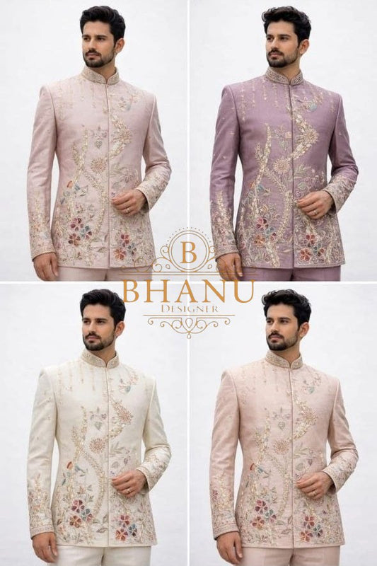 Pale pink with tonal self work - sherwani