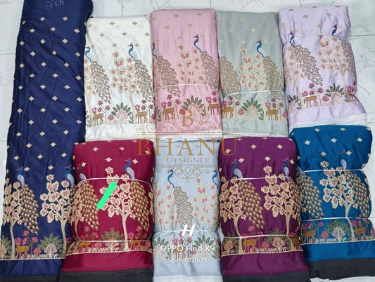 Peacock embroidery, several colourways - unstitched panel
